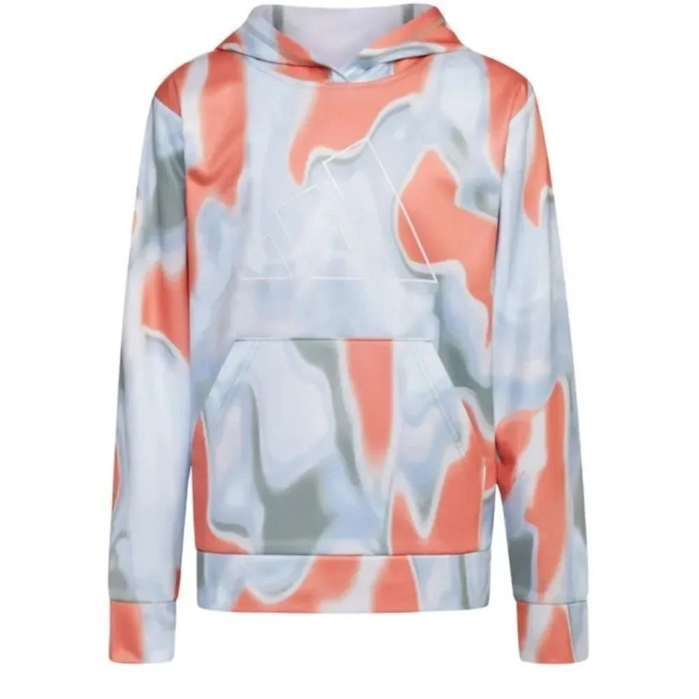 Adidas Boys Pullover Orange & Blue Printed Heat Cap Hoodie(Size 10/12)